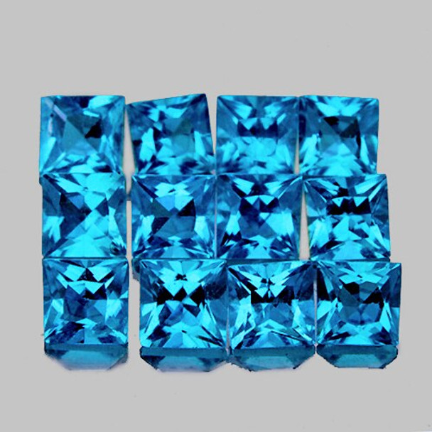 3.40 mm SQUARE 12 PIECES EXTREME BRILLIANCY NATURAL SWISS BLUE TOPAZ [FLAWLESS-VVS]