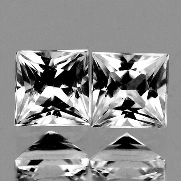 3.80 mm Square Princess 2pcs Natural White Sapphire [Flawless-VVS]-AAA Grade