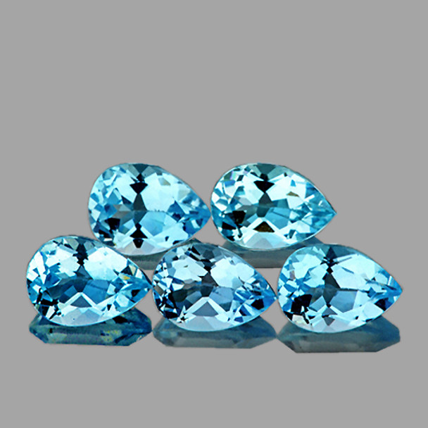 8x6 mm Pear 5 pieces Natural Sparkling Sky Blue Topaz [Flawless-VVS]