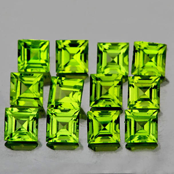 3.50 mm 12 pcs Square Brilliant Natural Green Peridot [Flawless-VVS]