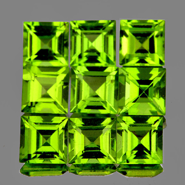 4.00 mm 9 pcs Square Brilliant Natural Green Peridot [Flawless-VVS]