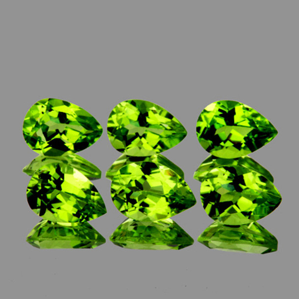7x5 mm Pear 6 pieces Natural Fire Luster Green Peridot [Flawless-VVS]