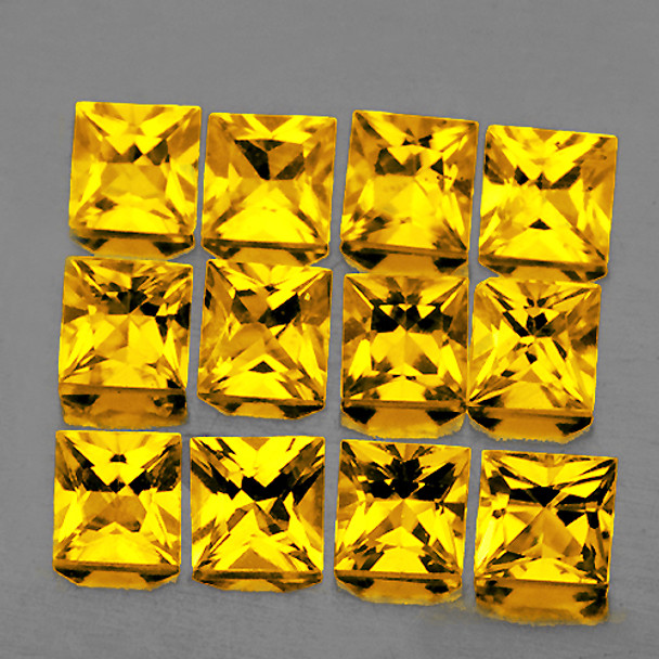 2.40 mm Square Princess 12 pcs AAA Fire Natural Intense Yellow Sapphire [Flawless-VVS]