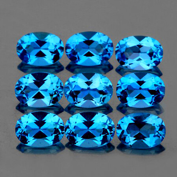 6x4 mm Oval 9 pcs Natural Sparkling Swiss Blue Topaz [Flawless-VVS]
