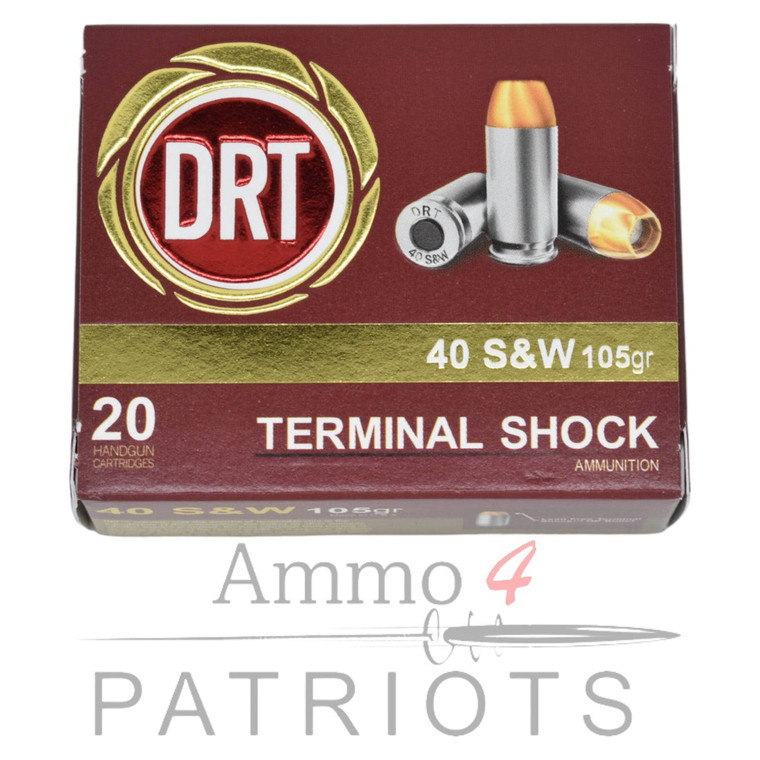drt-ammunition-40-s&w-105-grain-terminal-shock-hollow-point-flat-based-20-round-box-drt40sw105hp-897409001512