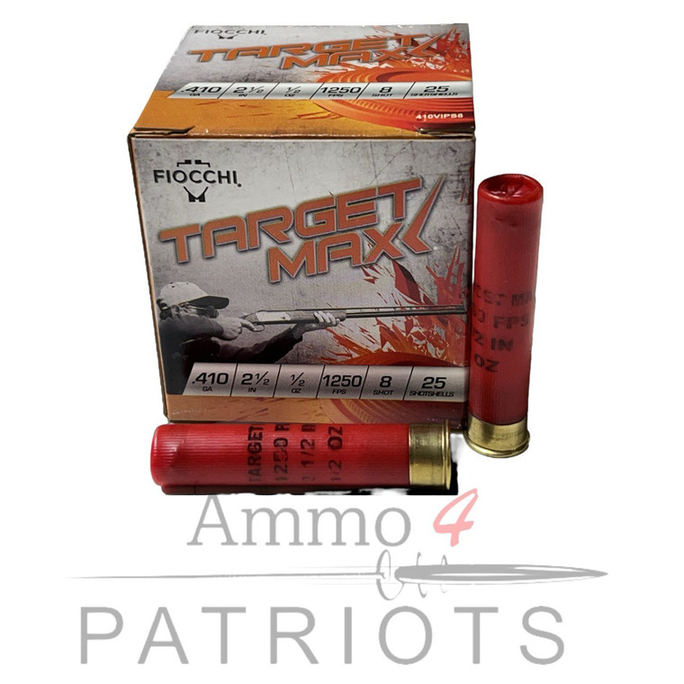 fiocchi-target-max-ammunition-410-bore-2-1/2"-1/2-oz-#8-shot-25-round-box-762344852478-410vips8