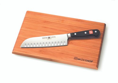 Wusthof Trident 7in Santoku, Hollow Edge w/ Board Wusthof Trident 7in Santoku, Hollow Edge w/ Board