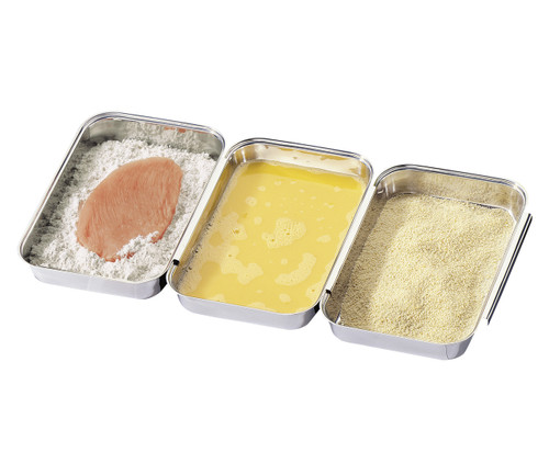 Breading Pan Set, 3 pcs. set, 8.5" x 6" x 1" Breading Pan Set, 3 pcs. set, 8.5" x 6" x 1"