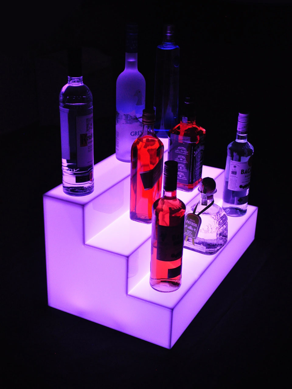 Glow Step 3 Tier LED Bar Shelf Display - LiquorShelves.com