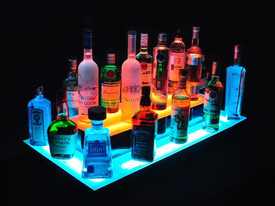 Island 2 Tier Double Wide LED Bar Shelf Display
