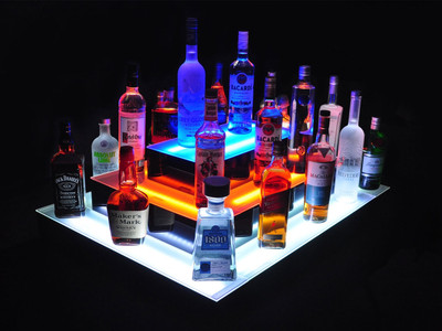 Island 3 Tier Double Wide LED Bar Shelf Display