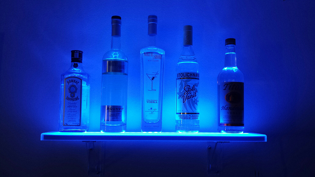 1 Tier LED Floating Shelf, LED Lighted Floating Bar Shelves