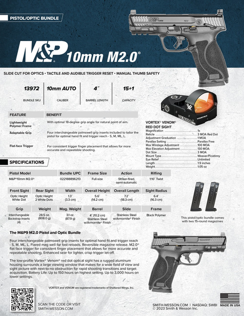 Smith & Wesson M&P 13972 10mm Auto Vortex Bundle with 4-Inch Barrel and Optic Cut Slide