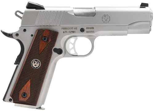 Ruger SR1911 Commander-Style 45 ACP Pistol with Stainless Steel Finish and Hardwood Grips, Part #6702