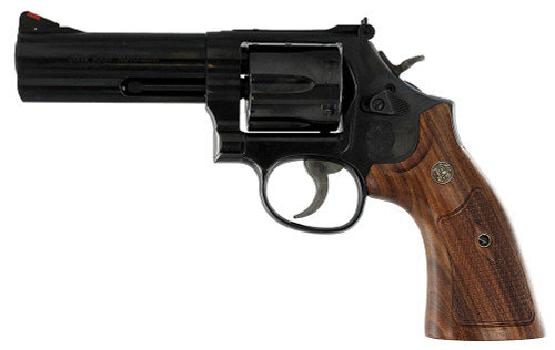 Smith & Wesson Model 586 Classic L-Frame Revolver 357 Mag / 38 Special +P with 4-inch Blued Barrel and Wood Grips