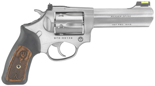 Ruger SP101 Small Frame Revolver in 327 Federal Mag with 4.2-Inch Satin Stainless Barrel and Black Rubber Wood-Inserted Grip