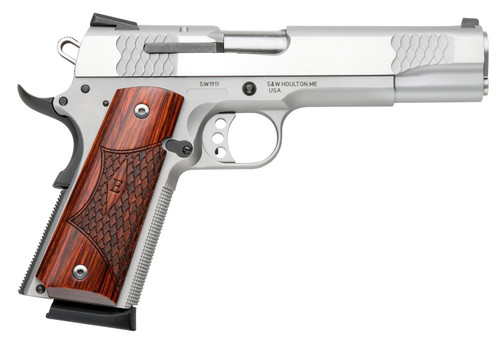 Smith & Wesson M1911 108482 E-Series Serrated Frame 45 ACP Pistol with 5-Inch Stainless Steel Barrel and Laminate Wood Grip