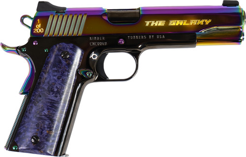 CNC Firearms CNCGALAXY1911 Kimber 1911 Galaxy 45 ACP 5-Inch Polished Rainbow PVD Engraved Slide with Purple Maple Burl Grips