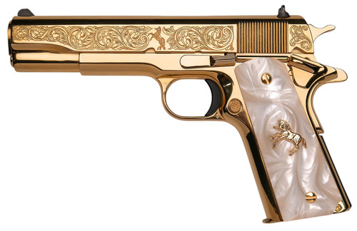 CNC Firearms CNCMIDAS Colt 1911 .38 Super 24K Gold Plated with Mother of Pearl Grips