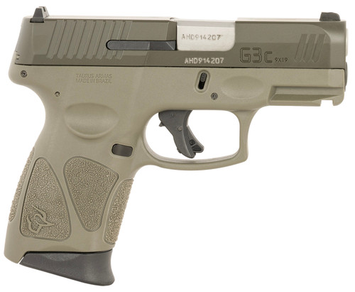 Taurus G3C 9mm Luger Pistol with 3.26-inch Matte Stainless Steel Barrel, Green Cerakote Finish, and 12+1 Capacity