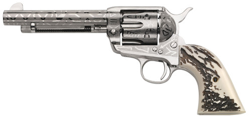 Taylors & Company 200062 1873 Cattle Brand .357 Magnum Revolver with Nickel Engraved Finish and Imitation Stag Grips
