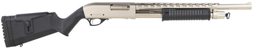Armscor Rock Island AGM5 12 Gauge Pump Shotgun with 18.5-inch Barrel, Nickel Finish, and Adjustable Stock