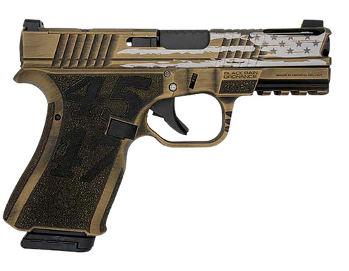 Black Rain Frontline+ 9mm Luger Pistol with Gold Battleworn Finish, Part Number FLPTRUMPGB