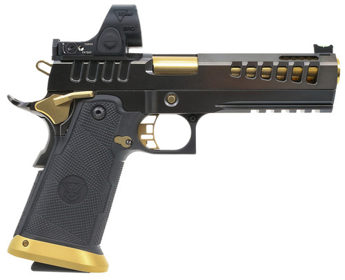 Watchtower Firearms Demolitia 9mm Pistol with Black and Gold Finish, Part Number DEMOLITIA9MM5GLD
