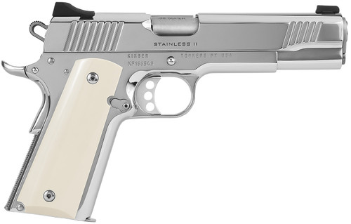Kimber MFG Inc. Stainless II High Polish 38 Super Semi-Automatic Pistol with 5-inch Barrel and Ivory Grips
