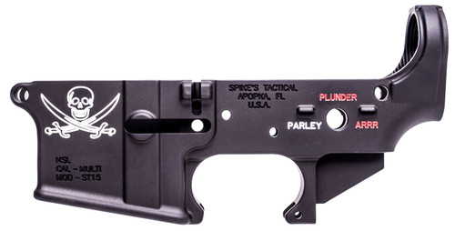 Spikes Tactical STLS016CFA Calico Jack Stripped Lower Receiver for AR-15  Multi-Caliber, Black Anodized with Color Fill