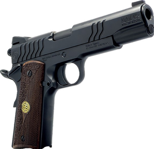 Dickinson Adam 1911 9mm Luger Pistol with 4.37-inch Barrel, Black Steel Frame and Wooden Grips (Part DKSN9BS)