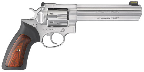 Ruger GP100 .357 Magnum Revolver with 6-Inch Satin Stainless Barrel, Black Rubber/Wood Grip