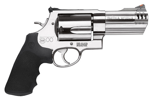 Smith & Wesson Model 500 X-Frame Revolver with 4-inch Satin Stainless Barrel and Two Muzzle Brakes