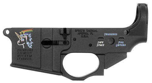 Spikes Tactical STLS030CFA Snowflake Stripped Lower Receiver for AR-15, Multi-Caliber 7075-T6 Aluminum with Black Anodized Finish and Color Fill
