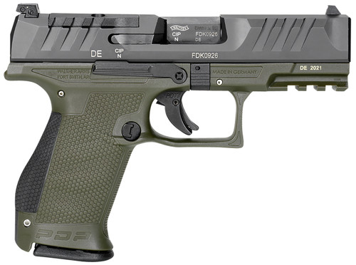 Walther Arms PDP Compact 9mm Luger with Optic Ready Slide - 4 Inch Barrel, 15+1 Capacity, Green Frame