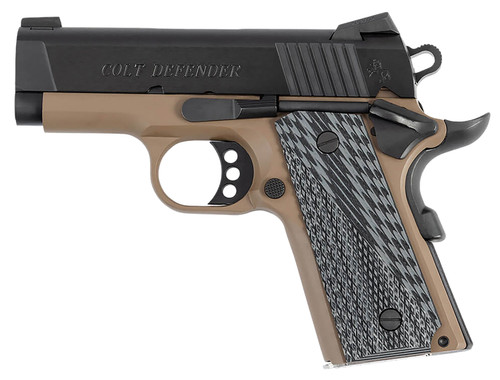 Colt Defender 45 ACP 3-inch Flat Dark Earth, SAO with G10 Grips and Serrated Slide - Part Number O7800XEFDE