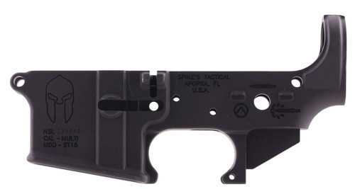 Spikes Tactical STLS021 Spartan Stripped Lower Receiver for AR-15 - Multi-Caliber 7075-T6 Aluminum, Black Anodized Finish