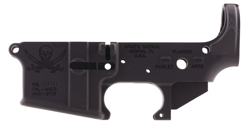 Spikes Tactical STLS016 Calico Jack Stripped Lower Receiver for AR-15 - Multi-Caliber 7075-T6 Aluminum with Black Hardcoat Anodized Finish