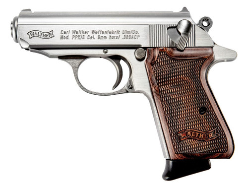 Walther Arms PPK/S .380 ACP Semi-Auto Pistol with Stainless Finish and Walnut Grips