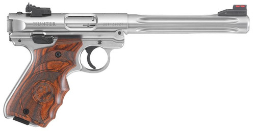 Ruger MKIV Target Hunter 22LR Semi-Auto Pistol with Satin Stainless Steel Finish and Wood Grips