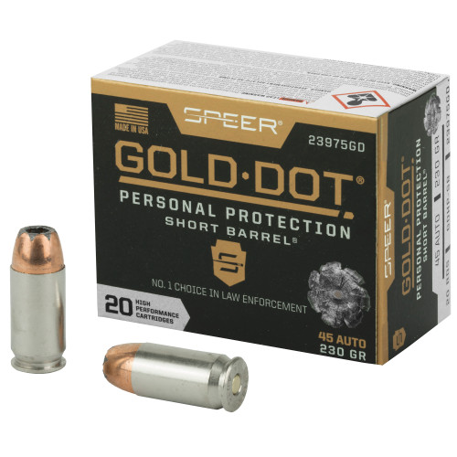 Speer Gold Dot 45 ACP 230 Grain Hollow Point Ammunition - Reliable Self-Defense & Law Enforcement Load