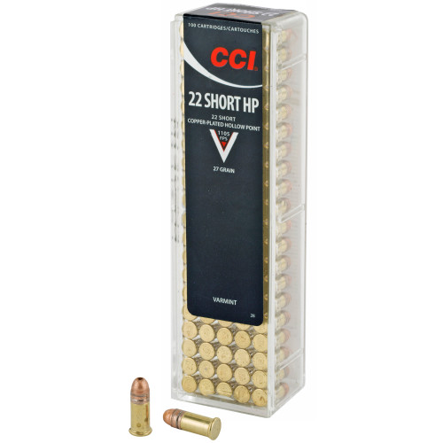 CCI Ammunition 28 High Velocity .22 Short Hollow Point 27 Grain – 100 Rounds per Box
