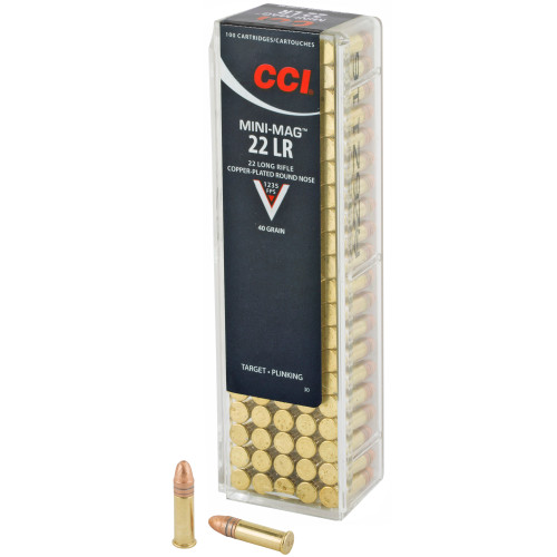 CCI Mini Mag 22 LR Copper Plated Round Nose Ammunition, 40 Grain - 100 Rounds per Box