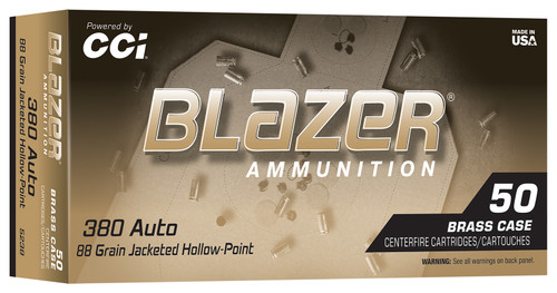 CCI Blazer Brass 380 ACP 98 Grain Jacketed Hollow Point Ammunition (50 Rounds)