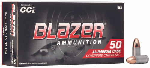 CCI 3509 Blazer Handgun 9mmLuger 115gr Full Metal Jacket 50 Per Box/20 Case