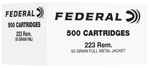 Federal FC223F500 223 Remington 55 Grain Full Metal Jacket Ammunition, 500 Rounds per Box, 2 Boxes per Case