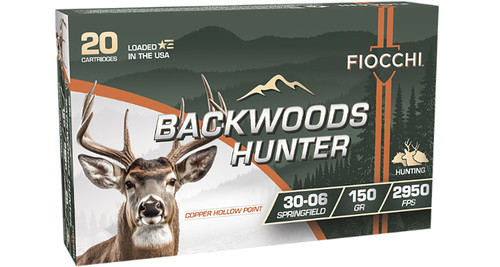 Fiocchi 3006BHC Backwoods Hunter 30-06 Springfield 150-Grain Copper Hollow Point Ammo, 20 Rounds per Box