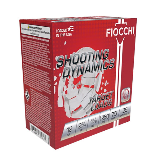 Fiocchi 12SD18X7 Shooting Dynamics 12 Gauge Shotshells, 2.75 Inch, 1 1/8 Ounce, 7.5 Shot, 1250 fps  25 Rounds per Box, 10 Boxes per Case