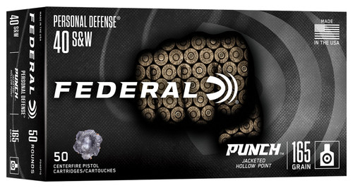 Federal Punch JHP .40 S&W 165 Grain Jacketed Hollow Point Ammunition - 50 Rounds