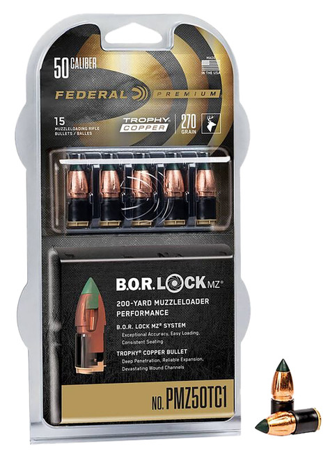 Federal Trophy Copper Muzzleloader Bullet 270 Grain with B.O.R. Lock System - Part PMZ50TC1